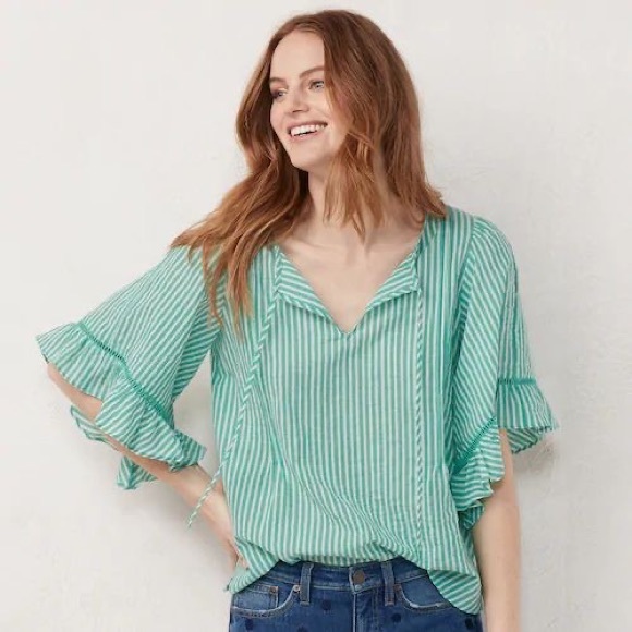 LC Lauren Conrad Tops - LC Lauren Conrad Plus Size Seersucker Flounce Blouse